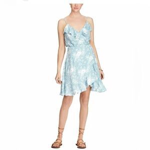 Denim & Supply Ralph Lauren Blue White Floral Ruffled Wrap Mini Dress M